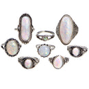 8pcs/set Alloy Ring Woman Man White Fire Opal Moon Stone Wedding Engagem CQD
