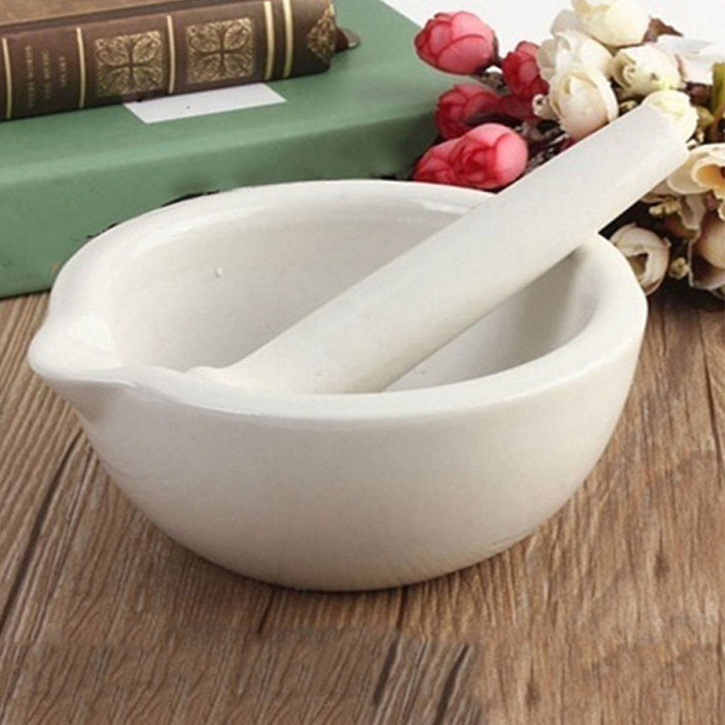 1 Set White Topping Actual Porcelain Mortar+Pestle Mixing Grinding Bowl DIY Tool