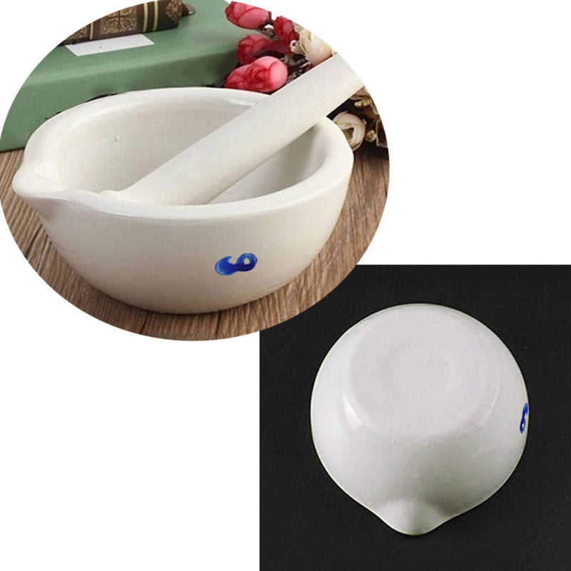 1 Set White Topping Actual Porcelain Mortar+Pestle Mixing Grinding Bowl DIY Tool