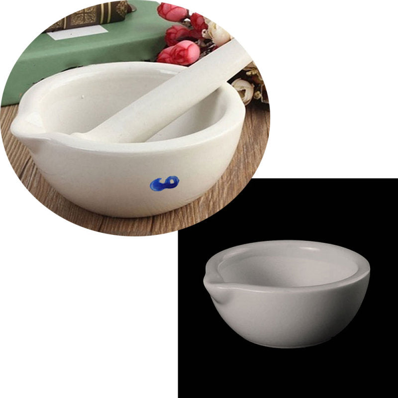 1 Set White Topping Actual Porcelain Mortar+Pestle Mixing Grinding Bowl DIY Tool