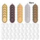 30Pcs Oval Pendant Trays Bezel with Dome Glass Cabochon for DIY Jewelry  VTU