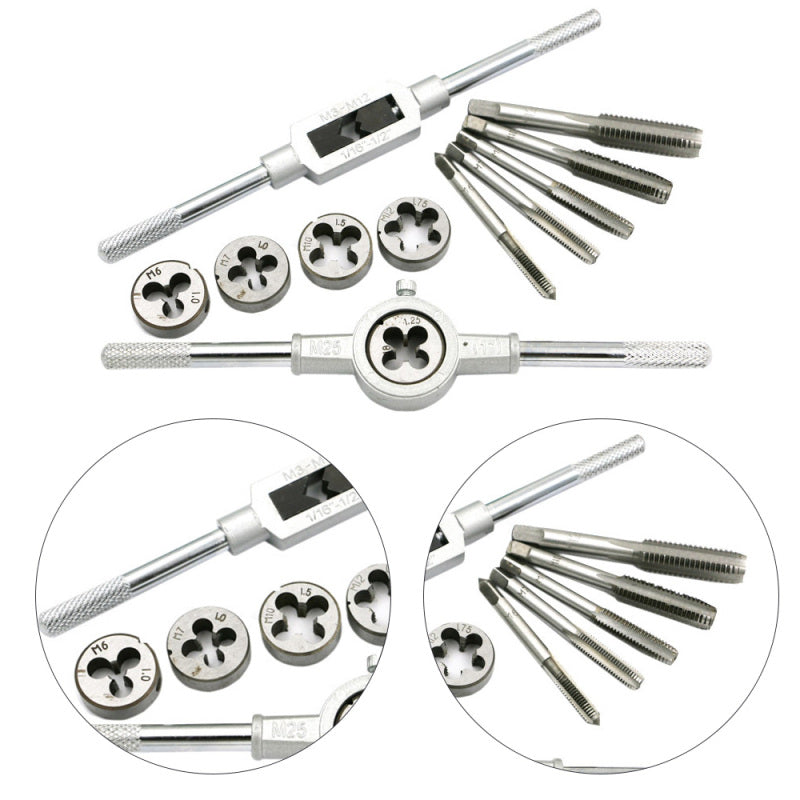 12x Adjustable Metric Tap Die Set Tapping Wrench Hand Threading Kit with C UWY