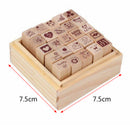 25Pcs/Set Lovely Diary Pattern Seal Stamp Wooden Box multipurpose Wood Rubbe
