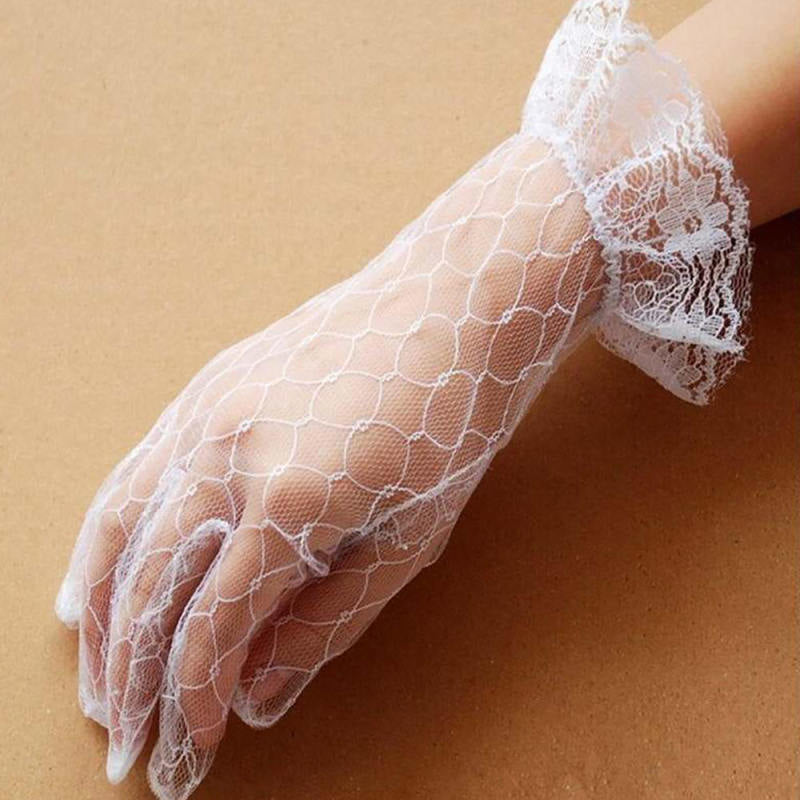 2 Pairs Short Wedding Gloves Bride Beaded Lace Formal Evening Party Prom  ZEF