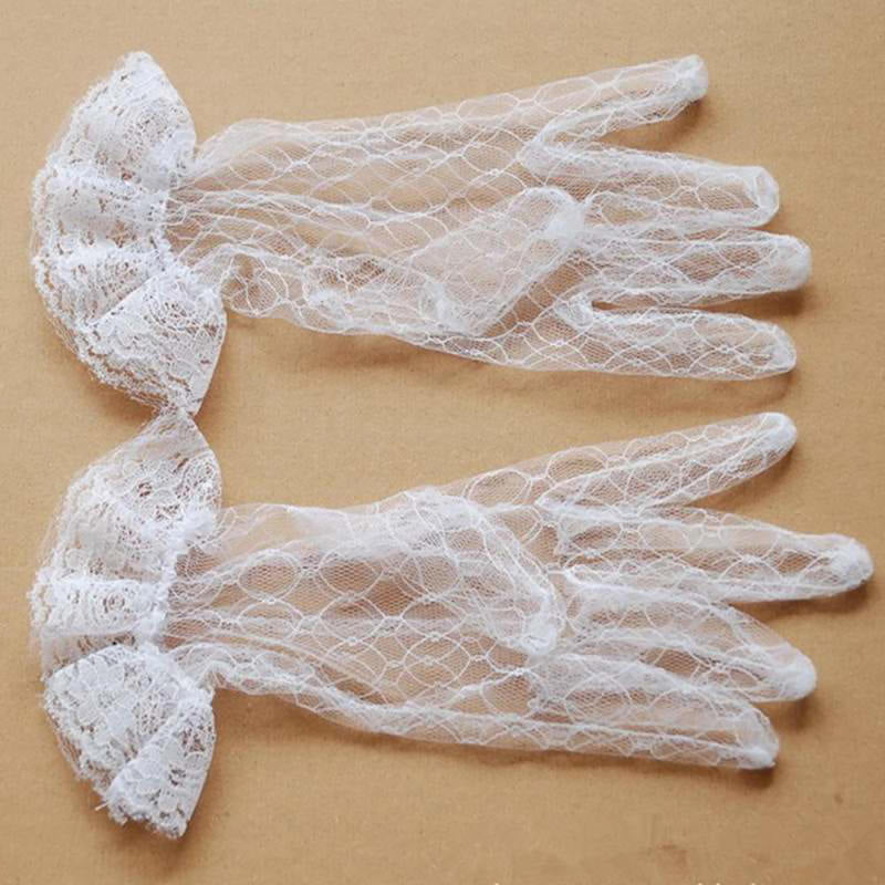 2 Pairs Short Wedding Gloves Bride Beaded Lace Formal Evening Party Prom  ZEF