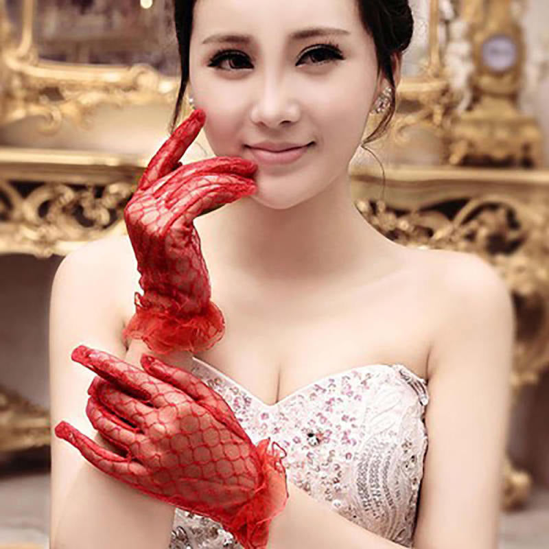 2 Pairs Short Wedding Gloves Bride Beaded Lace Formal Evening Party Prom  ZEF