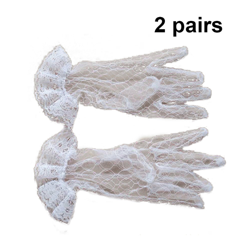 2 Pairs Short Wedding Gloves Bride Beaded Lace Formal Evening Party Prom  ZEF