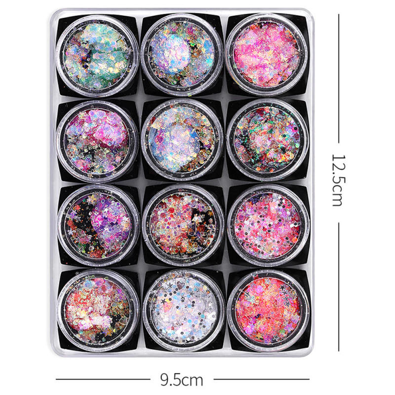 12 Bottle Mix Nail Art Charm Glitter Sequins Powder Dust for Nail DIY Decor UMY