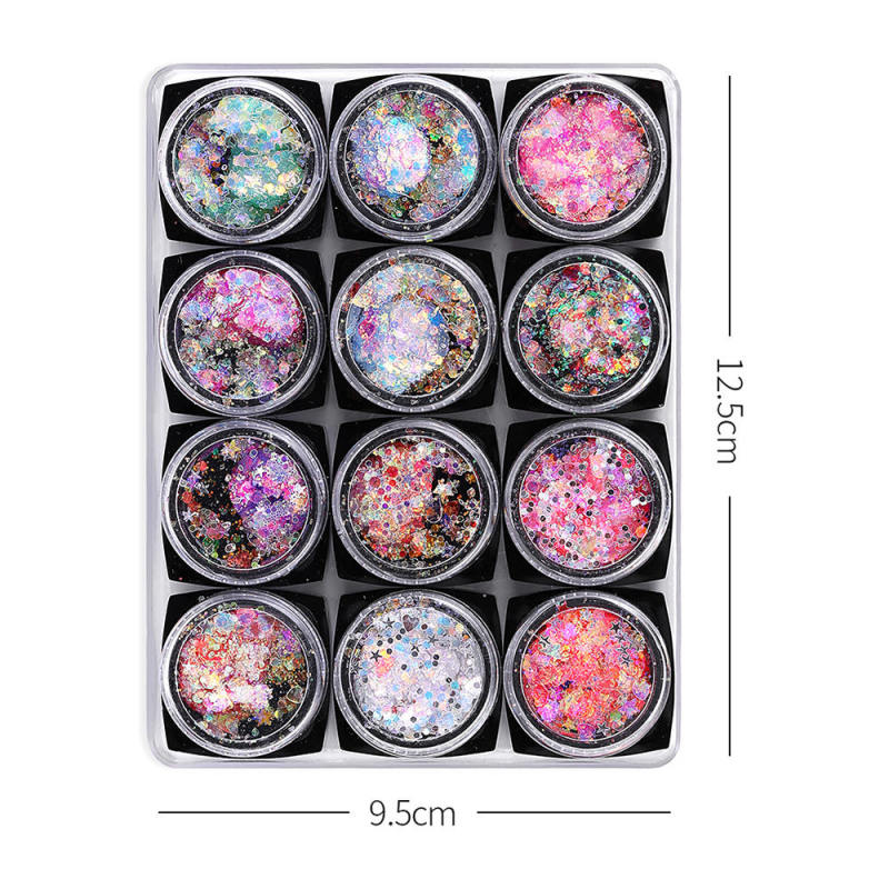 12 Bottle Mix Nail Art Charm Glitter Sequins Powder Dust for Nail DIY Decor UMY