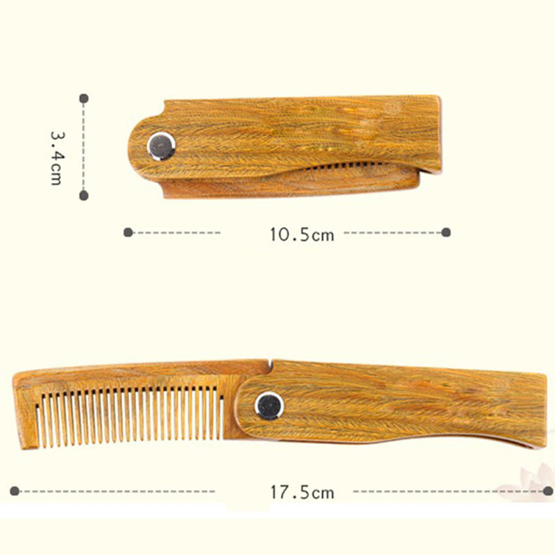 Anti-Static Sandalwood Wooden Folding Beard Mustache Comb Hair Brush Wide Tooth