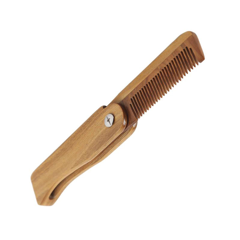 Anti-Static Sandalwood Wooden Folding Beard Mustache Comb Hair Brush Wide Tooth