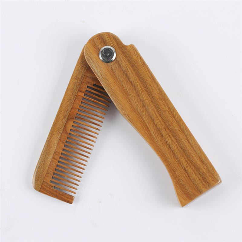 Sandalwood Wooden Folding Beard Mustache Comb Hair Brush Wide Tooth Anti- GLW