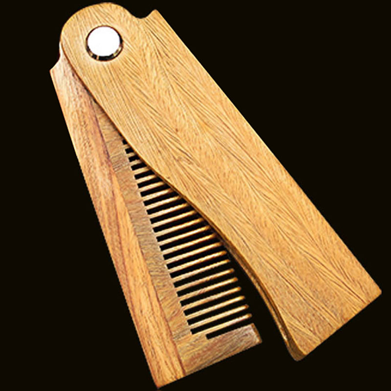 Sandalwood Wooden Folding Beard Mustache Comb Hair Brush Wide Tooth Anti- GLW