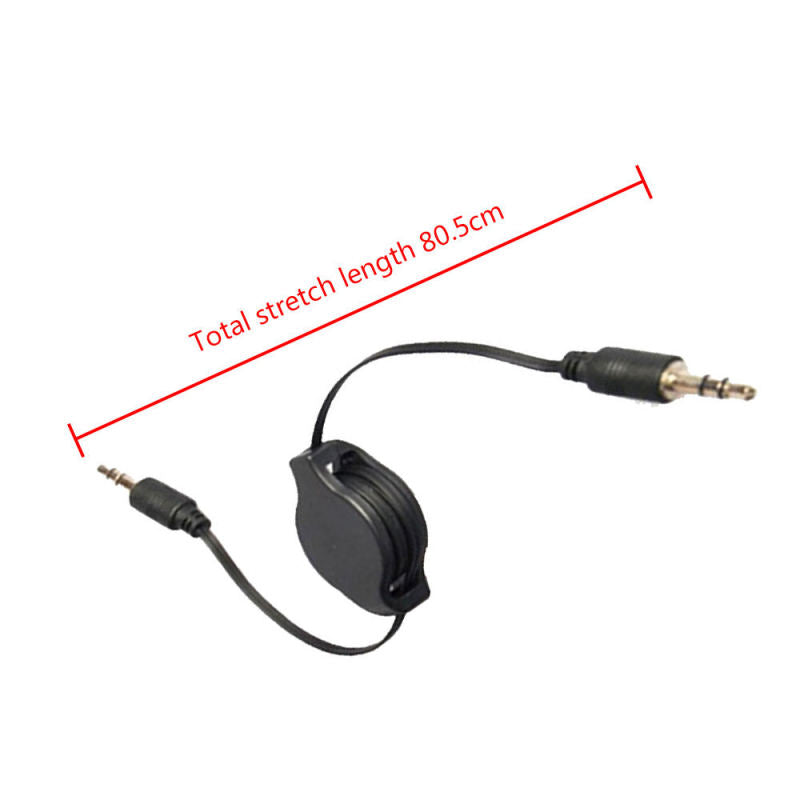 2PCS Black Telescopic 3.5mm AUX Car Audio Cable Right Angle 3.5MM Male To  FLB