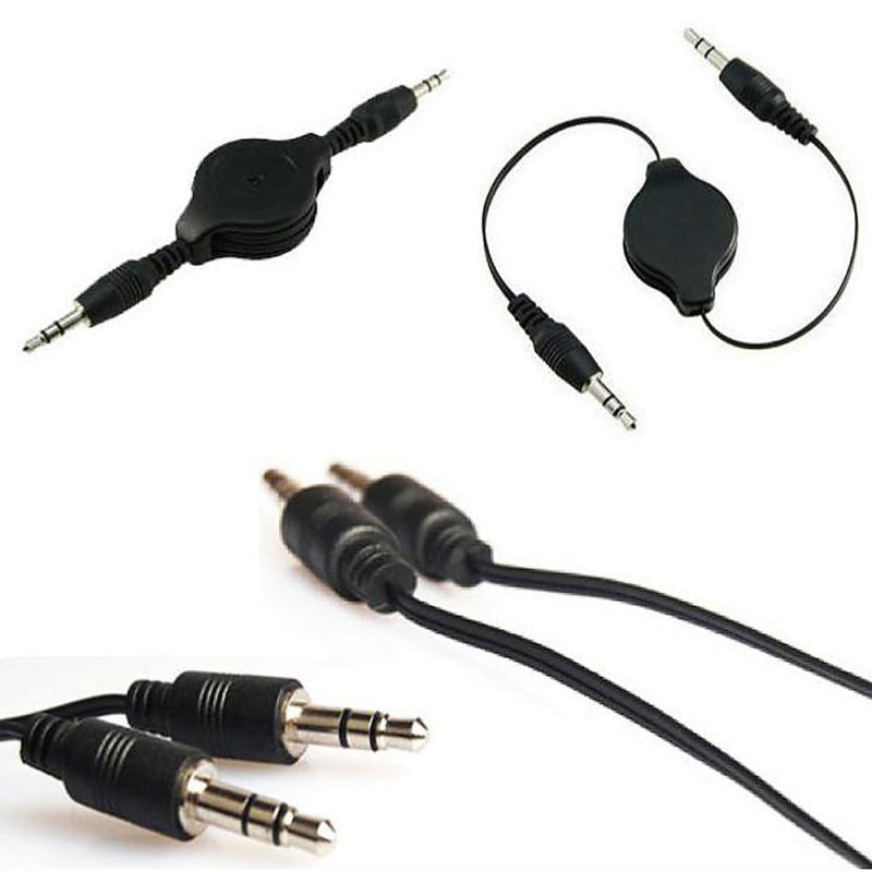 2PCS Black Telescopic 3.5mm AUX Car Audio Cable Right Angle 3.5MM Male To  FLB