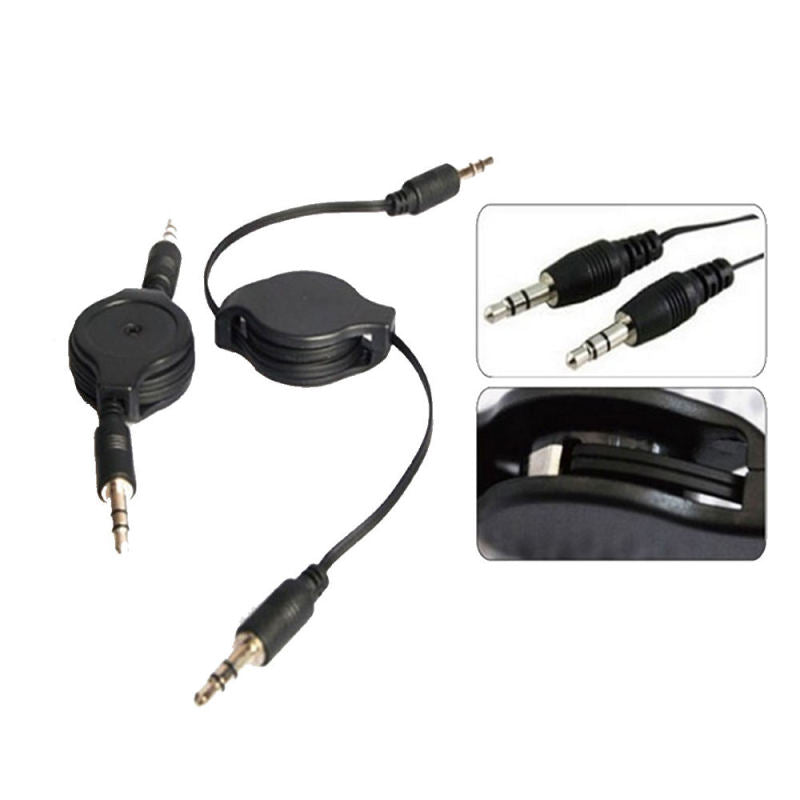 2PCS Black Telescopic 3.5mm AUX Car Audio Cable Right Angle 3.5MM Male T AUN