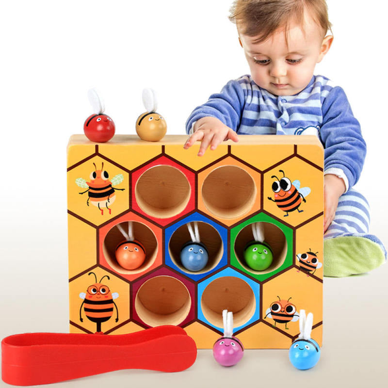 Clamp Bee to Hive Matching Game Wooden Hive Games Montessori Teaching Education