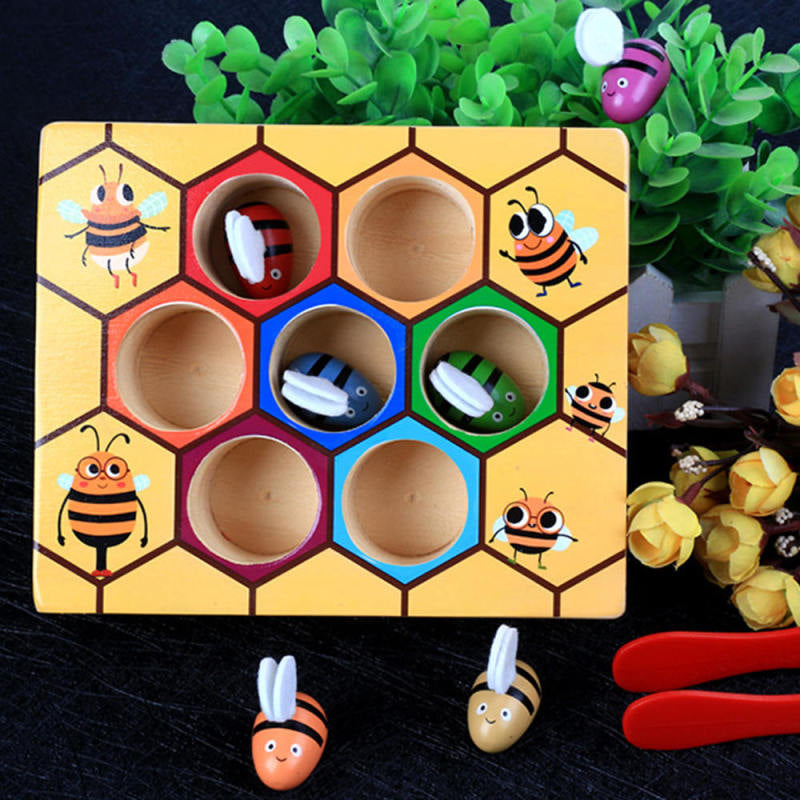 Clamp Bee to Hive Matching Game Wooden Hive Games Montessori Teaching Education