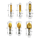 6pcs 6mm-19mm 82 Degree 1/4 Hex Shank HSS 5 Flute Countersink Drill Bi AQV