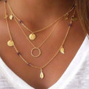 Lady Long Layered 3 Leaf Feather Circle Boho Necklace Chain jewelry Pendant VUD