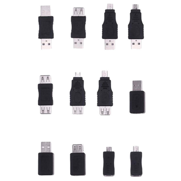 12Pcs/Set USB 2.0 A Male To Female Micro-B Mini-B Changer Converter Adapter