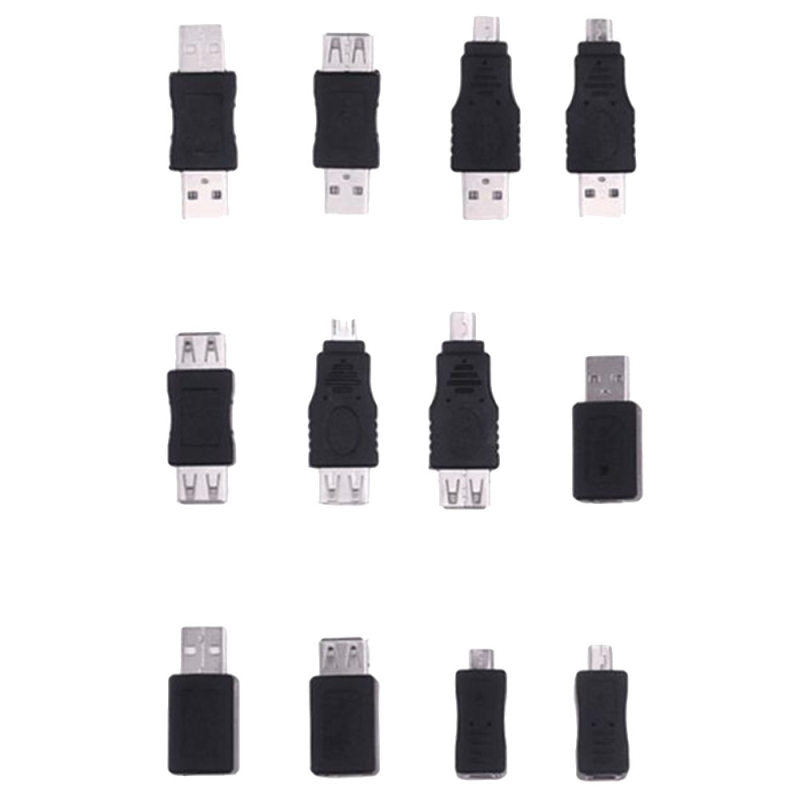 12Pcs/Set USB 2.0 A Male To Female Micro-B Mini-B Changer Converter Adapter