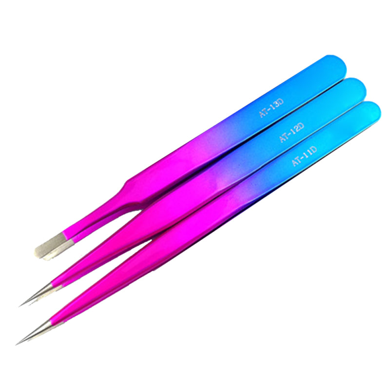 4x Electroplated Colorful Tweezers Precision Anti-static Stainless Ste OBT