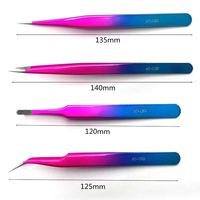4x Electroplated Colorful Tweezers Precision Anti-static Stainless Ste OBT