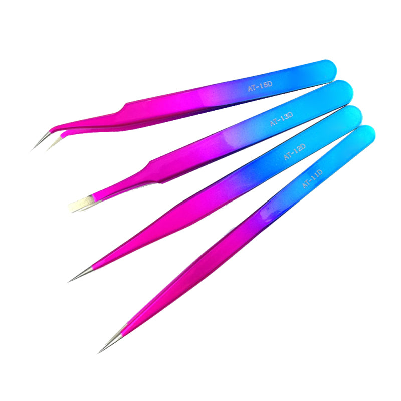 4x Electroplated Colorful Tweezers Precision Anti-static Stainless Ste OBT