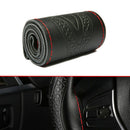 Leather Car Auto Steering Wheel Cover Embossing Universal Black 38cm D UZR