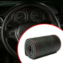 Leather Car Auto Steering Wheel Cover Embossing Universal Black 38cm D UZR