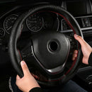 Leather Car Auto Steering Wheel Cover Embossing Universal Black 38cm DIY FBW