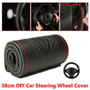 Leather Car Auto Steering Wheel Cover Embossing Universal Black 38cm D UZR