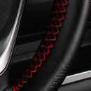 Car Steering Wheel Cover Leather DIY Black & Red Thread 38cm Universal YKQ