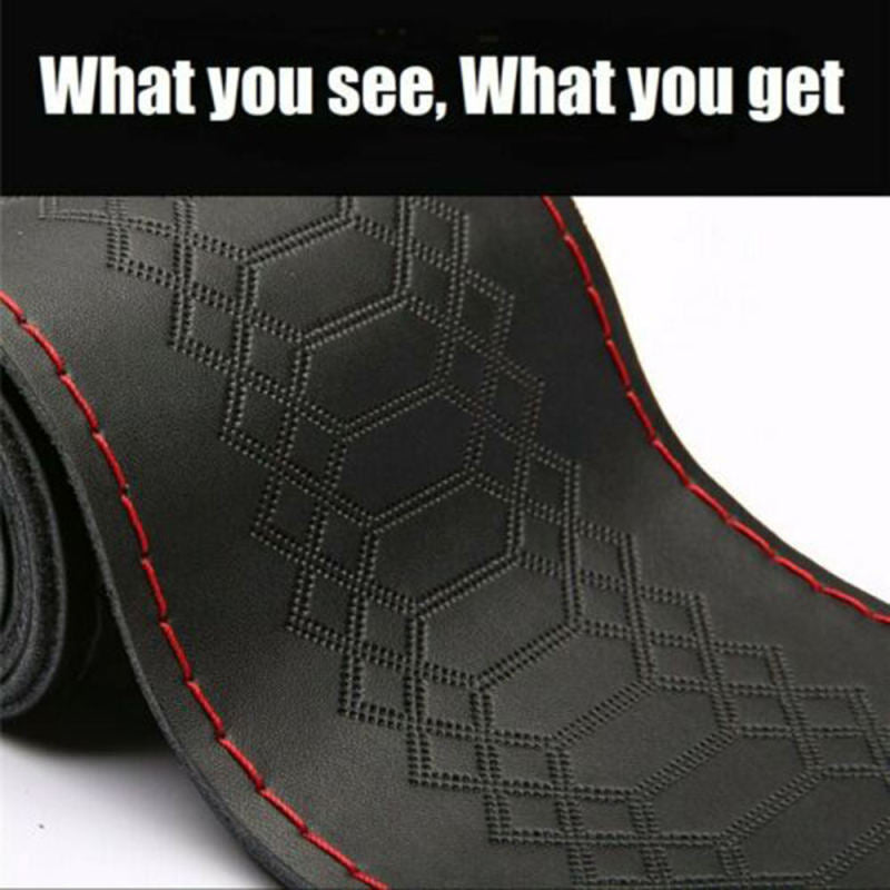 Car Steering Wheel Cover Leather DIY Black & Red Thread 38cm Universal YKQ SLO