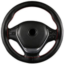 Car Steering Wheel Cover Leather DIY Black & Red Thread 38cm Universal YKQ SLO