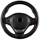 Car Steering Wheel Cover Leather DIY Black & Red Thread 38cm Universal YKQ