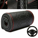 Car Steering Wheel Cover Leather DIY Black & Red Thread 38cm Universal YKQ