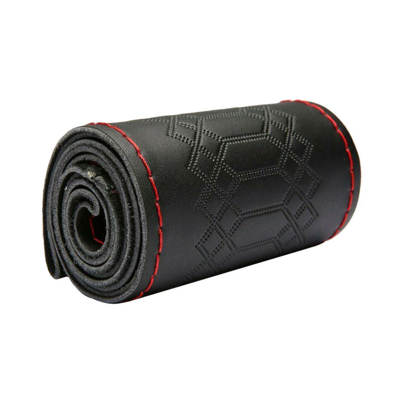Car Steering Wheel Cover Leather DIY Black & Red Thread 38cm Universal YKQ SLO