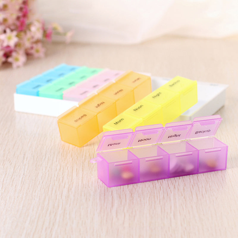 2pcs Medicine Organizer Rainbow Weekly Pill Box Storage Container 7 Day KNG