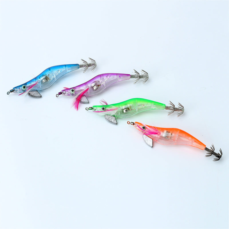 4 Pcs Shrimp Squid Flashing LED Light Fishing Lure Prawn Bass Tackle Hooks