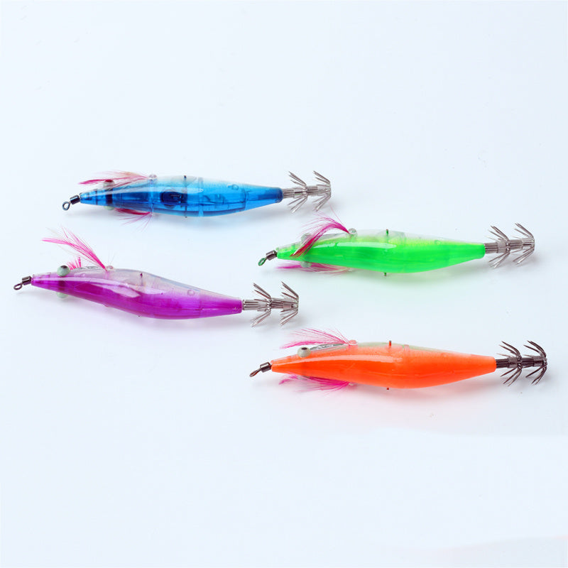 4 Pcs Shrimp Squid Flashing LED Light Fishing Lure Prawn Bass Tackle Hooks
