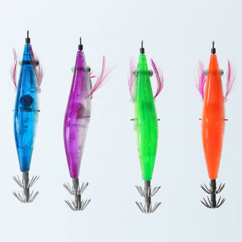 4 Pcs Shrimp Squid Flashing LED Light Fishing Lure Prawn Bass Tackle Hooks