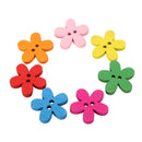 100pcs Mixed Color Flower WOODEN BUTTONS Two Holes Sewing Craft Accessories
