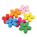 100pcs Mixed Color Flower WOODEN BUTTONS Two Holes Sewing Craft Accessories