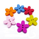100pcs Mixed Color Flower WOODEN BUTTONS Two Holes Sewing Craft Accessories