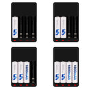 Smart Intelligent 4-Slot Battery Charger For AA AAA Ni-MH With 4pcs AA Bat IBS