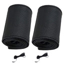 2x Black Universal PU Leather Car Steering Wheel Cover 37-38 cm +Needle Thread