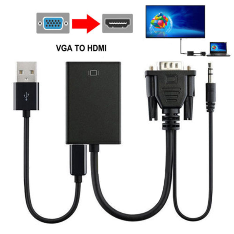 1080P VGA Male To HDMI Output Converter Adapter HD+ Audio TV AV HDTV Video EEM