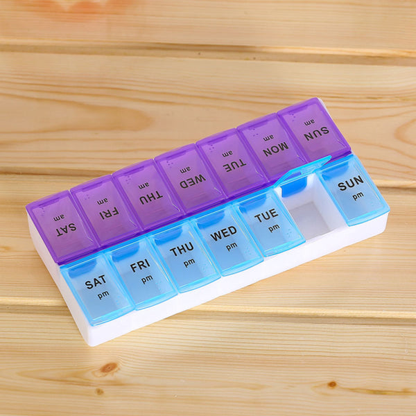 2Colors 14 Grids Double Row Medicine Pill Box Storage Container Organizer DRM